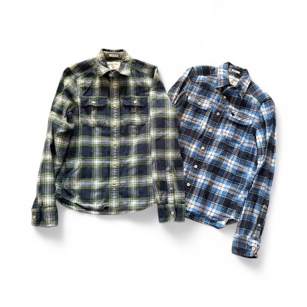Abercrombie Muscle Button-up Flannel Boys Sz XL  Plaid 100% Cotton Lot Of 2